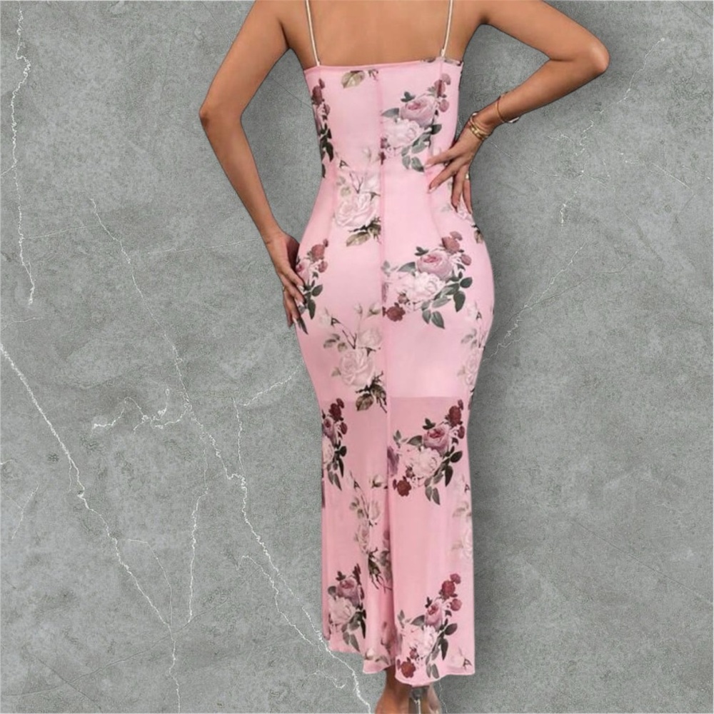 Floral print draped colar Mermaid Dress - Picture 2 of 2